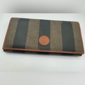 Fendi - Brown/Tan Pequin Coated Canvas and Leather Long Flap Wallet | Authentic